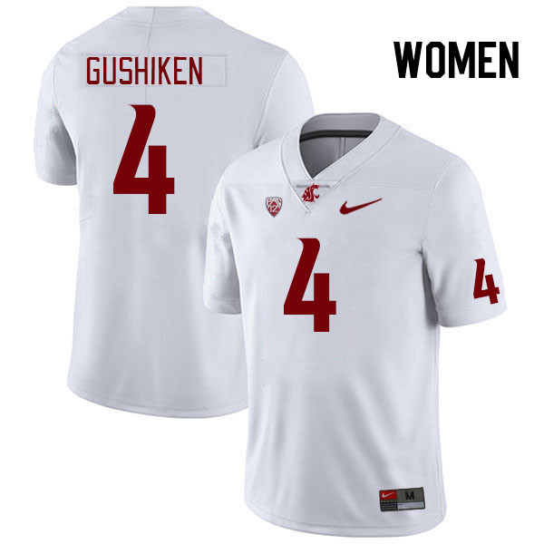 Women #4 Kapena Gushiken Washington State Cougars College Football Jerseys Stitched Sale-White - Click Image to Close